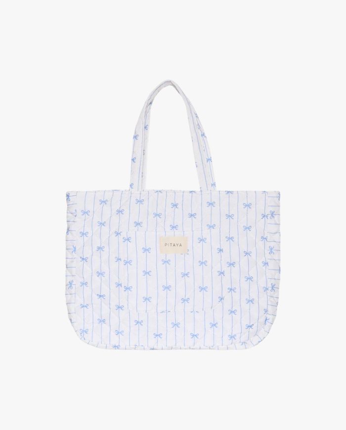 Shay Quilted Tote Bag - Blue Bow