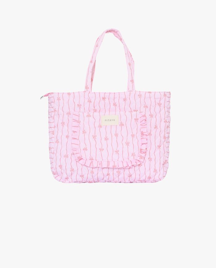 Frill Tote Bag - Pink/Red Bows