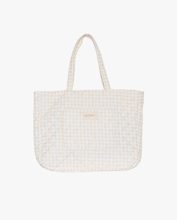 Shay Quilted Tote Bag - Yellow Check