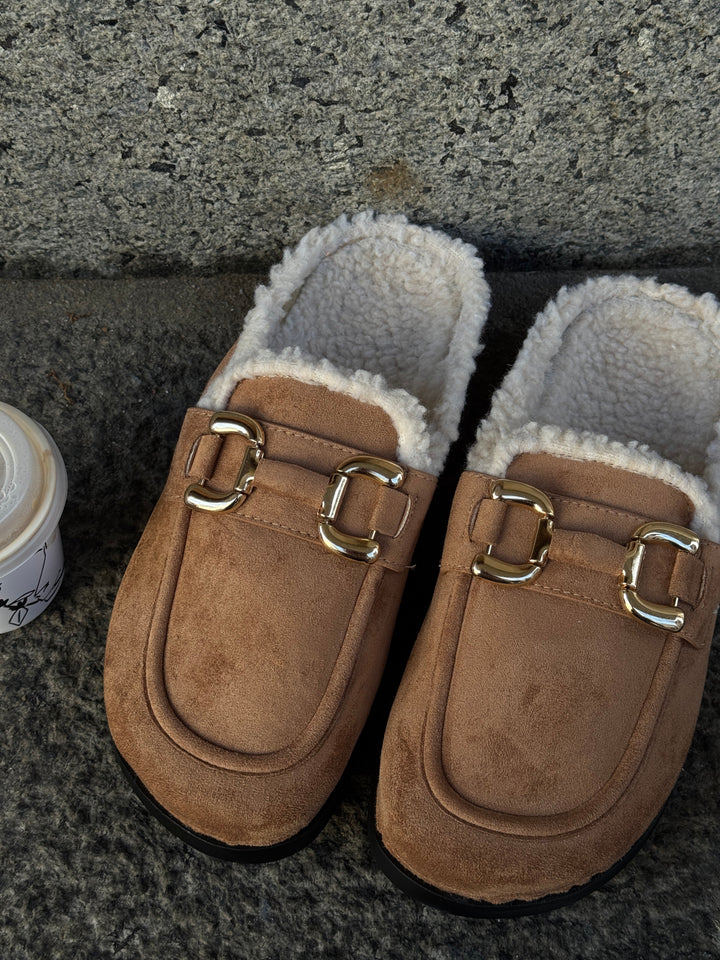 Nathalie Buckle Slippers - Taupe