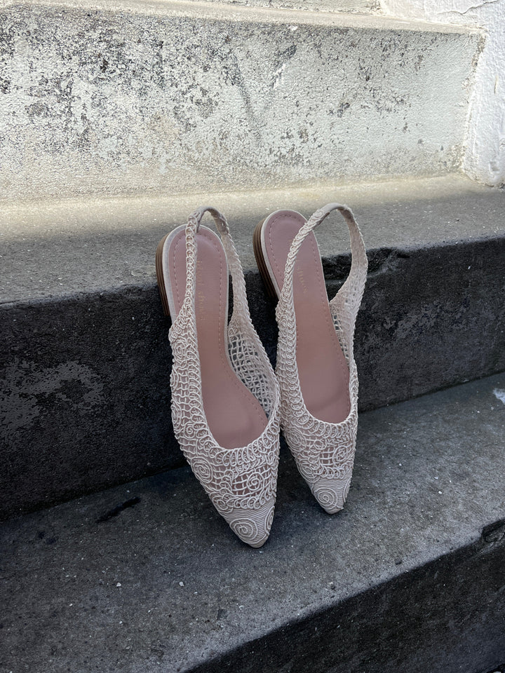 Celeste Crochet Slingback Flats - Beige