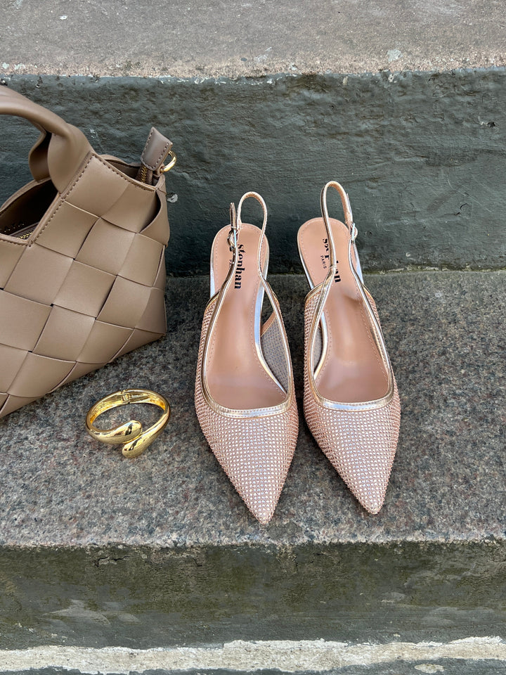 Ariana Sparkling Mesh Slingback Heels - Champagne