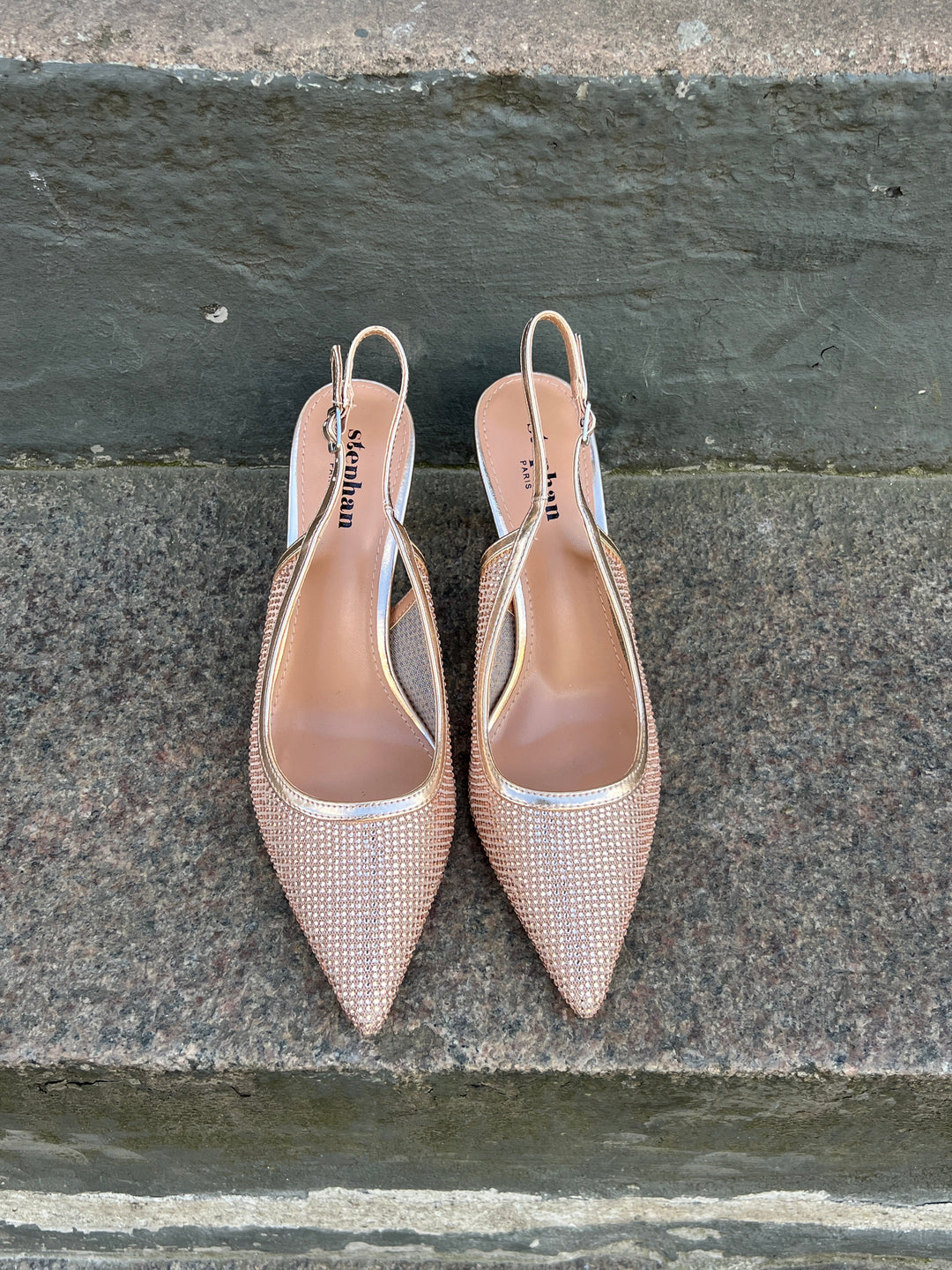Ariana Sparkling Mesh Slingback Heels - Champagne