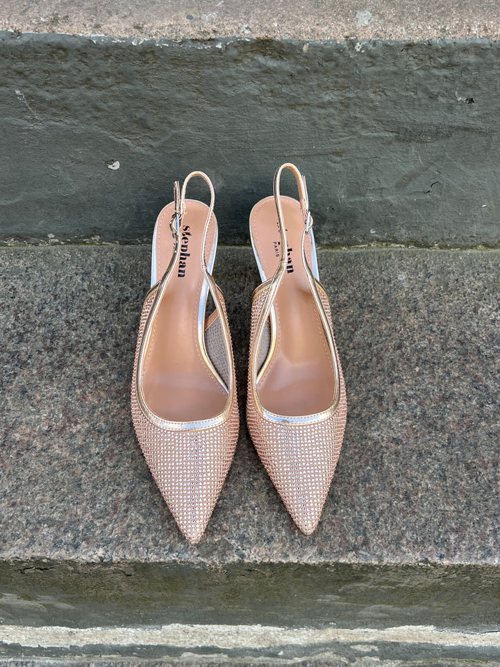 Ariana Sparkling Mesh Slingback Heels - Champagne