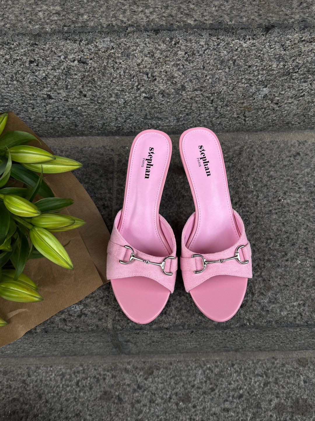 Theresa Faux Suede Buckle Mule - Pink