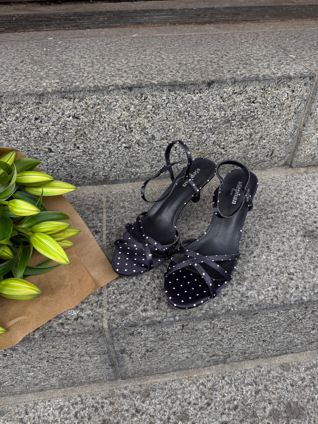 Annika Dots Satin Heels - Black