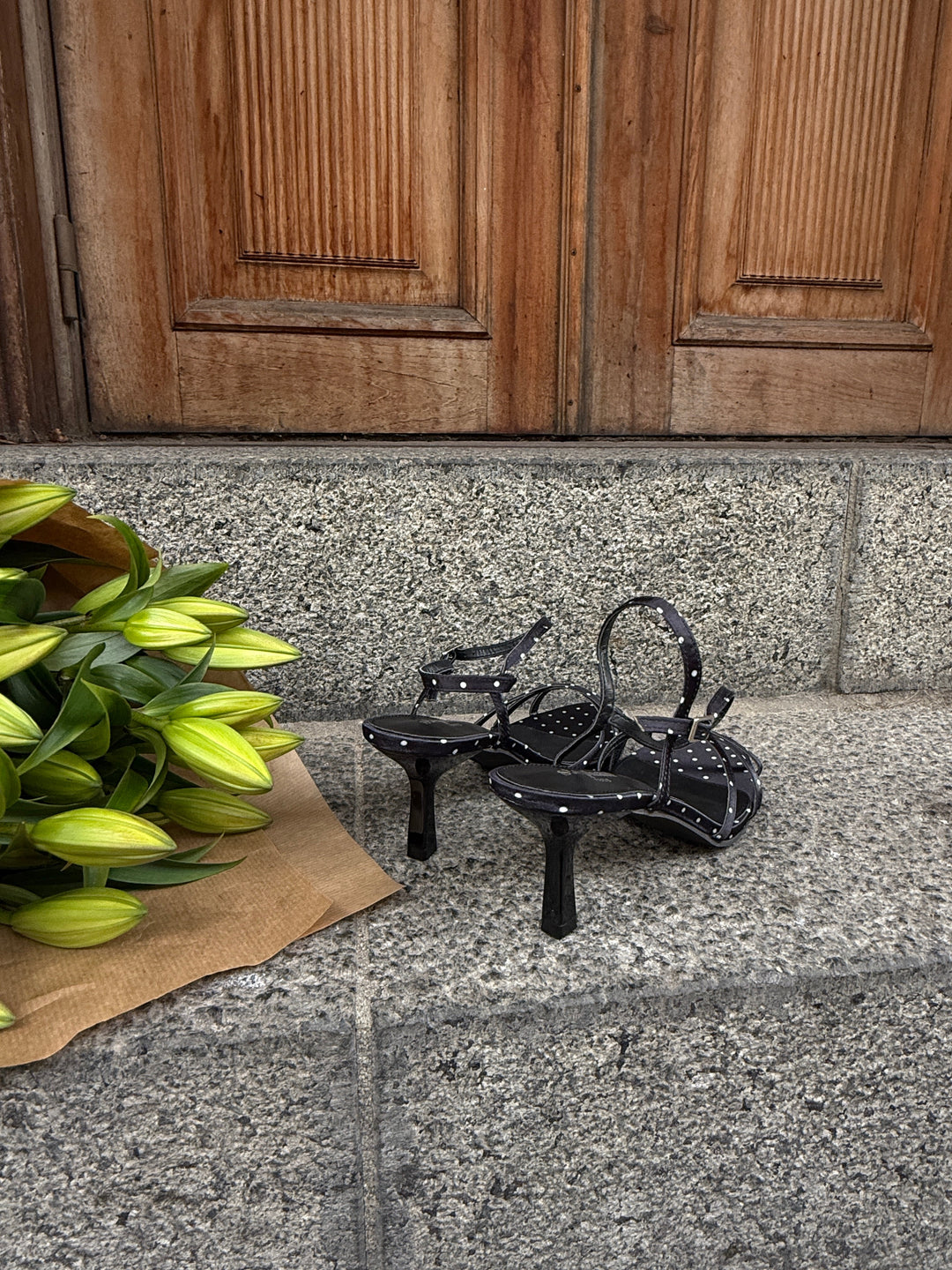 Annika Dots Satin Heels - Black