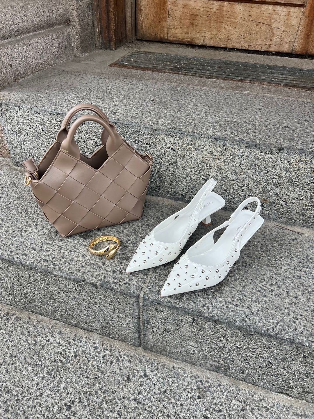 Katrina Studded Slingbacks – White
