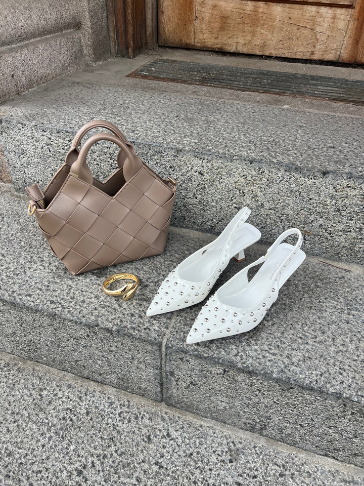Katrina Studded Slingbacks – White