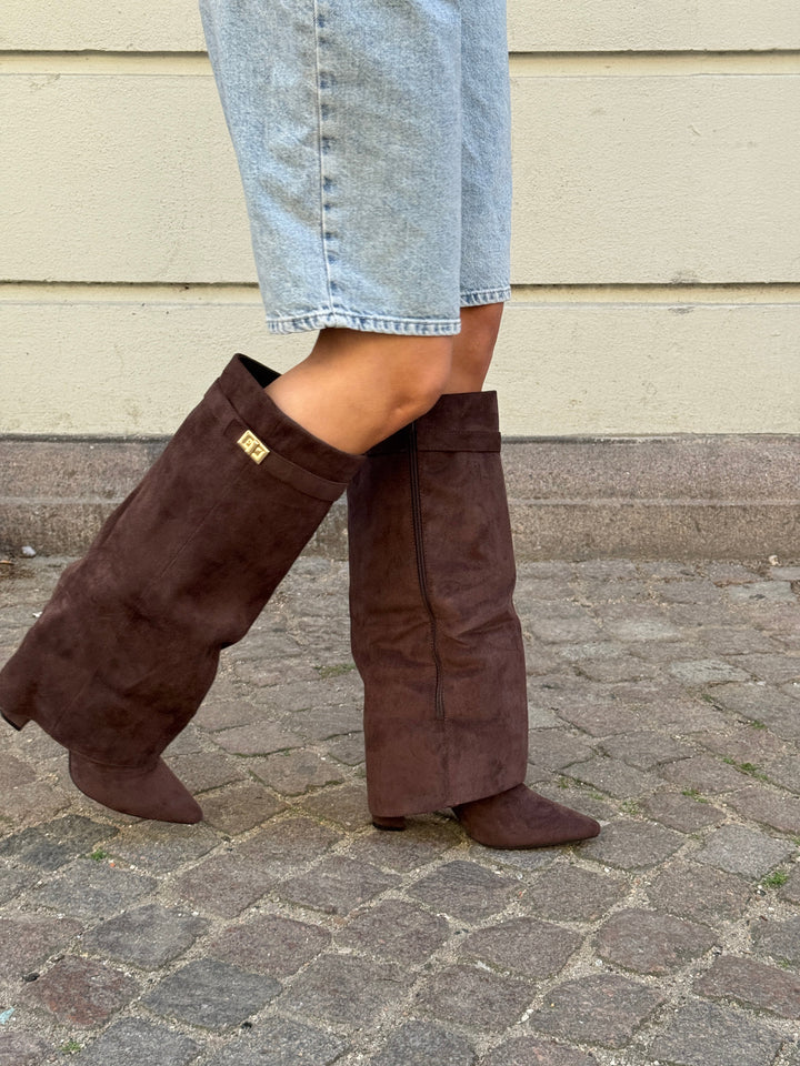 Mille Faux Suede Boots - Dark Brown