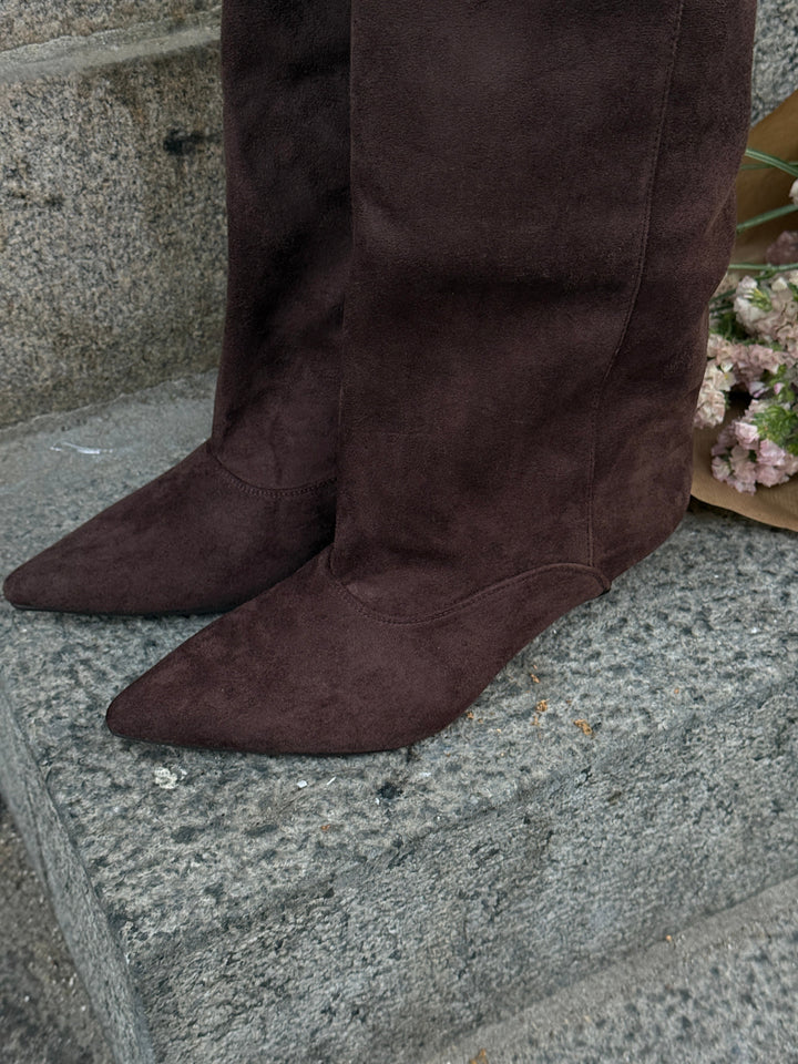 Jami Faux Suede Boots - Dark Brown