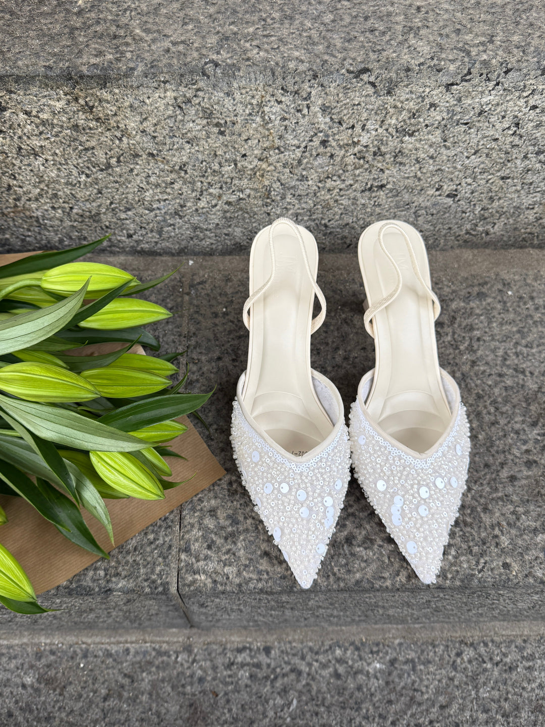 Svea Sequins Slingbacks - Cream White