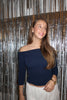 Rose Off Shoulder Top - Dark Blue