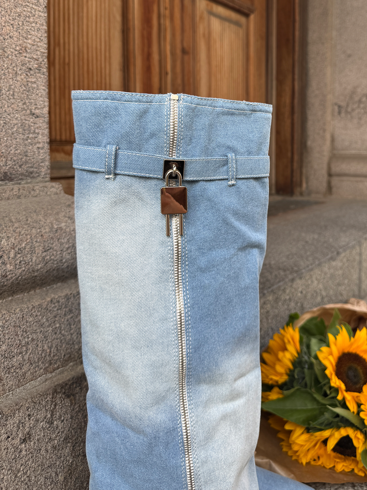 Caroline Denim Boots - Light Blue