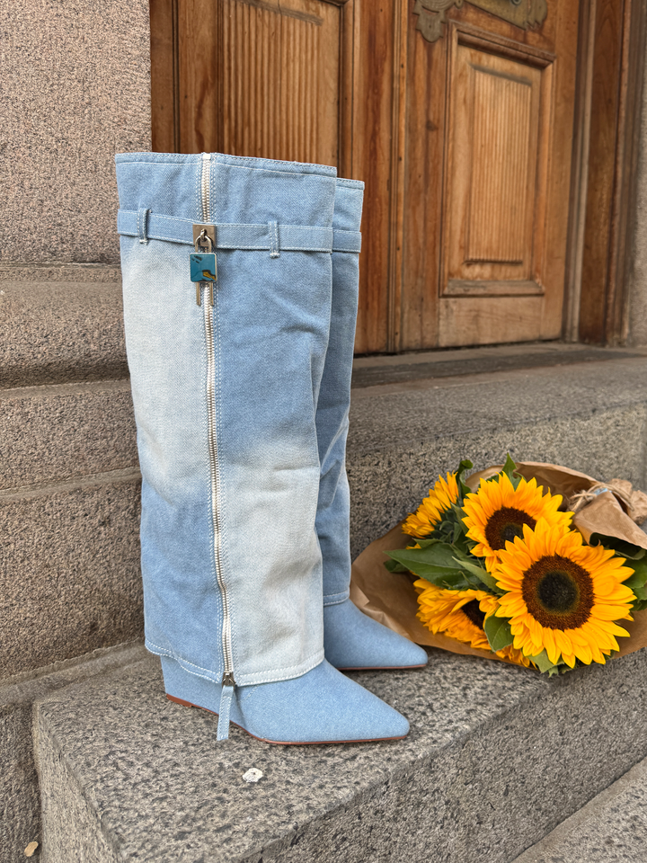 Caroline Denim Boots - Light Blue