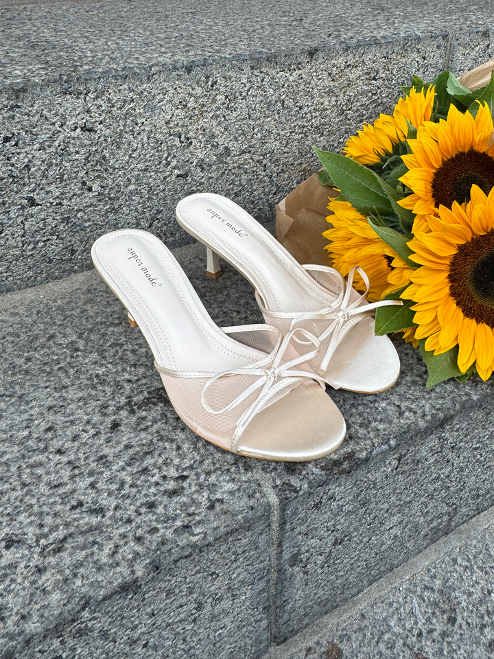 Sienna Bow Tie Heeled Mules - Beige