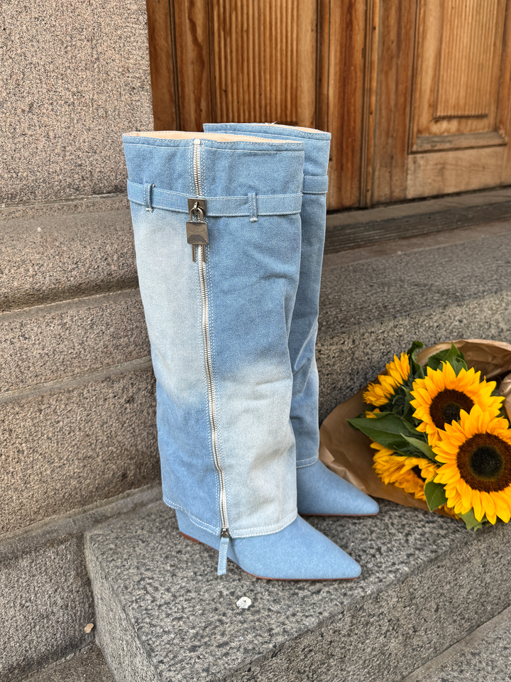 Caroline Denim Boots - Light Blue