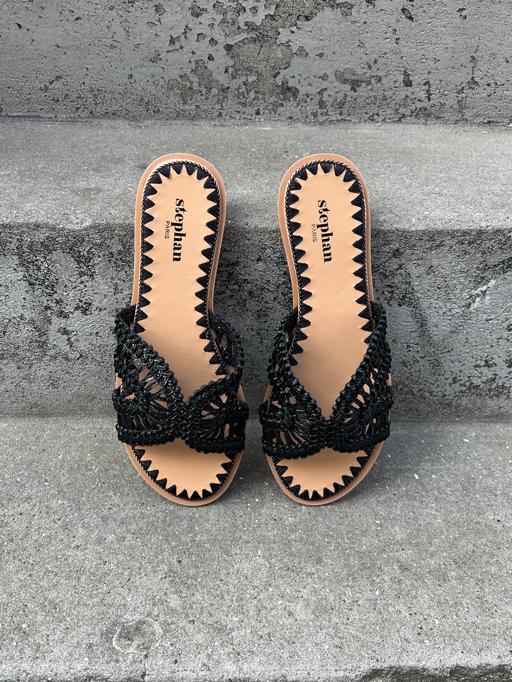 Juliet Braided Boho Flat Sandals - Black